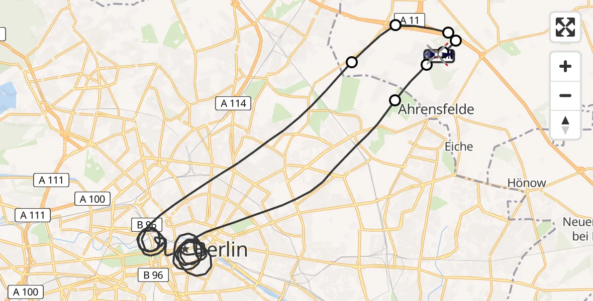 Flugroute Polizeihubschrauber Ahrensfelde Hubschrauberlandeplatz - Ahrensfelde Hubschrauberlandeplatz, 30 März 2026, 10:01