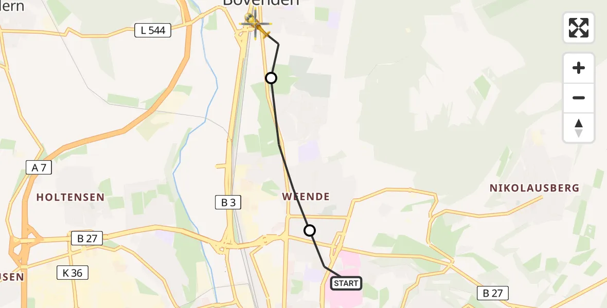 Flugroute Rettungshubschrauber Göttingen University Clinic Hubschrauberlandeplatz - Bovenden, 30 März 2026, 10:05