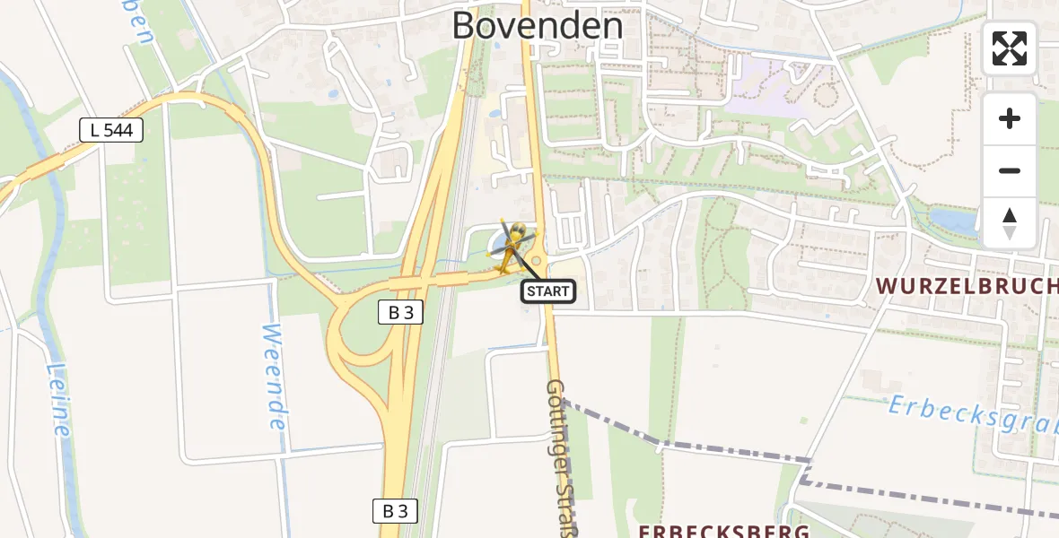 Flugroute Rettungshubschrauber Bovenden - Bovenden, 30 März 2026, 10:08