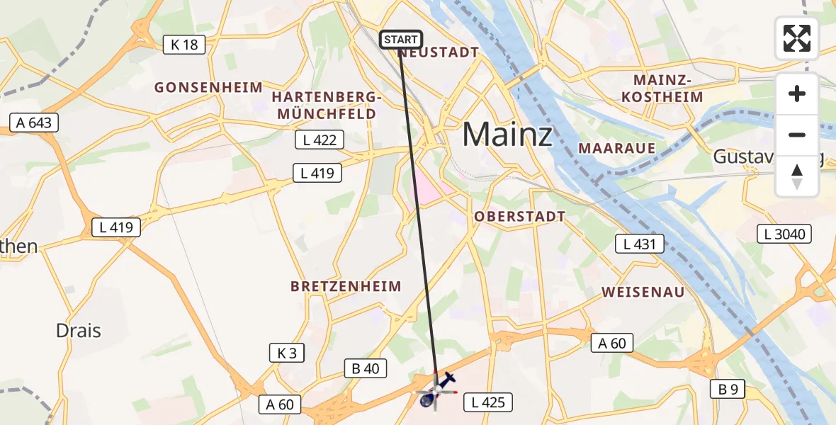 Flugroute Polizeihubschrauber Mainz - Mainz, 30 März 2026, 10:10