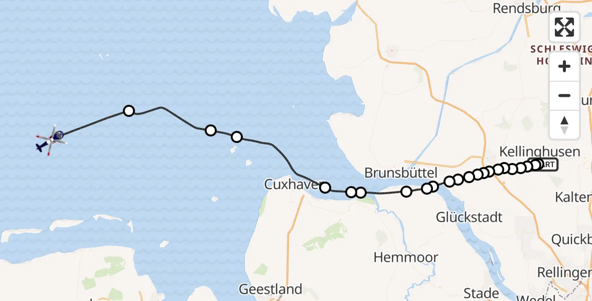 Routekaart van de vlucht: Polizeihubschrauber nach Noordzee