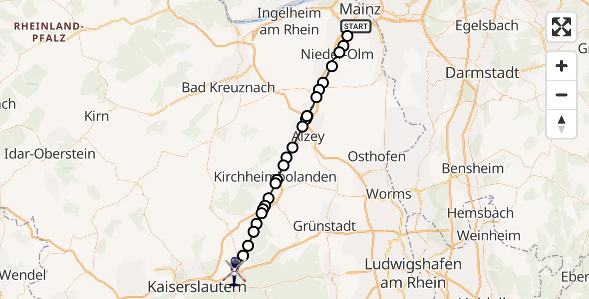 Flugroute Polizeihubschrauber Mainz - Enkenbach-Alsenborn, 30 März 2026, 10:18