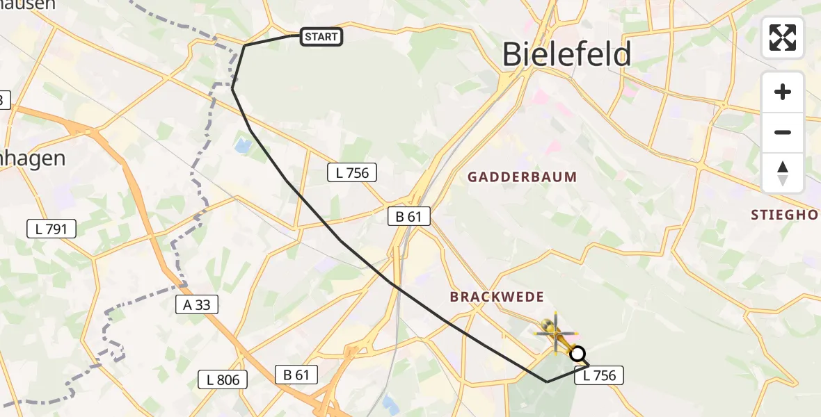 Routekaart van de vlucht: Rettungshubschrauber nach Luftrettungszentrum Bielefeld
