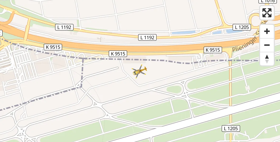 Flugroute Rettungshubschrauber Flughafen Stuttgart - Flughafen Stuttgart, 30 März 2026, 10:27