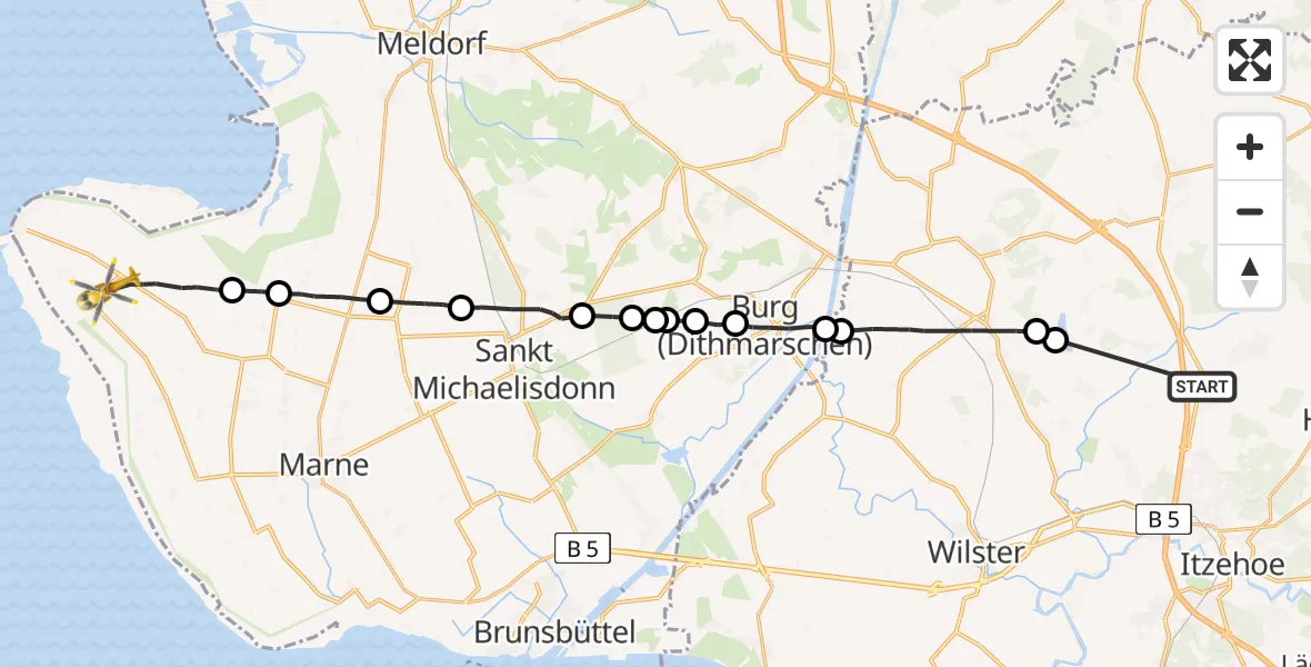 Flugroute Rettungshubschrauber Ottenbüttel - Friedrichskoog, 30 März 2026, 10:32