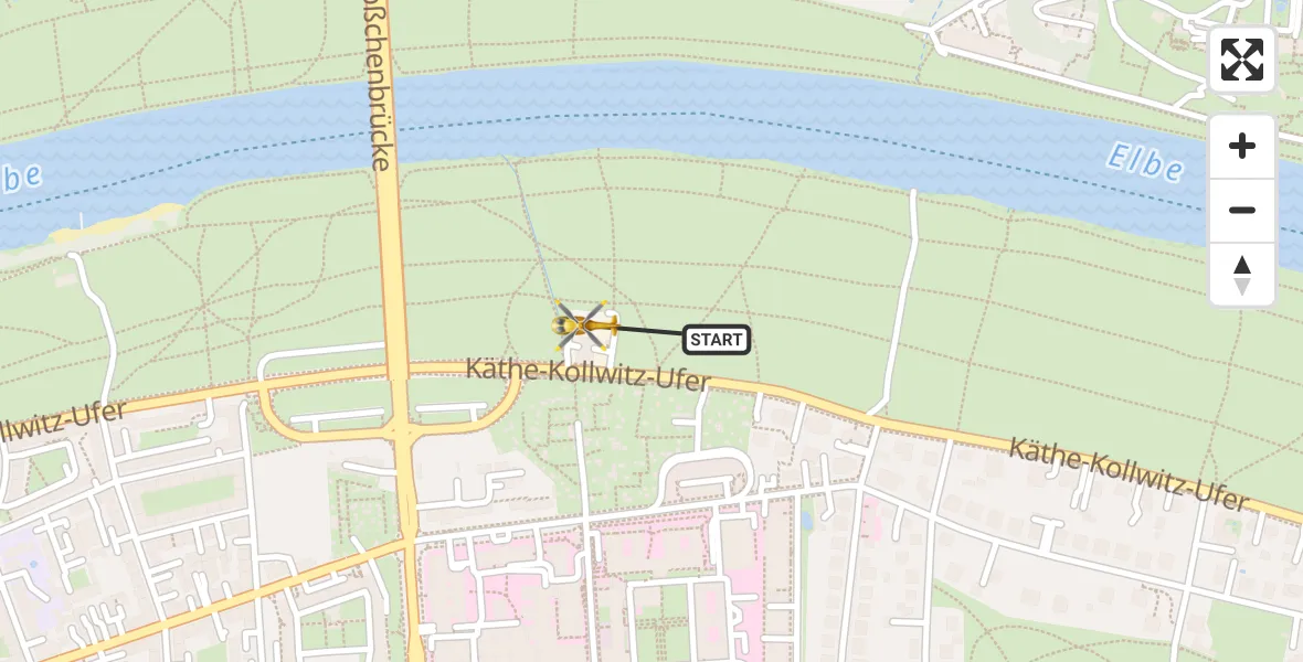 Flugroute Rettungshubschrauber Dresden University Hospital - Dresden Elbwiesen Hubschrauberlandeplatz, 30 März 2026, 10:37