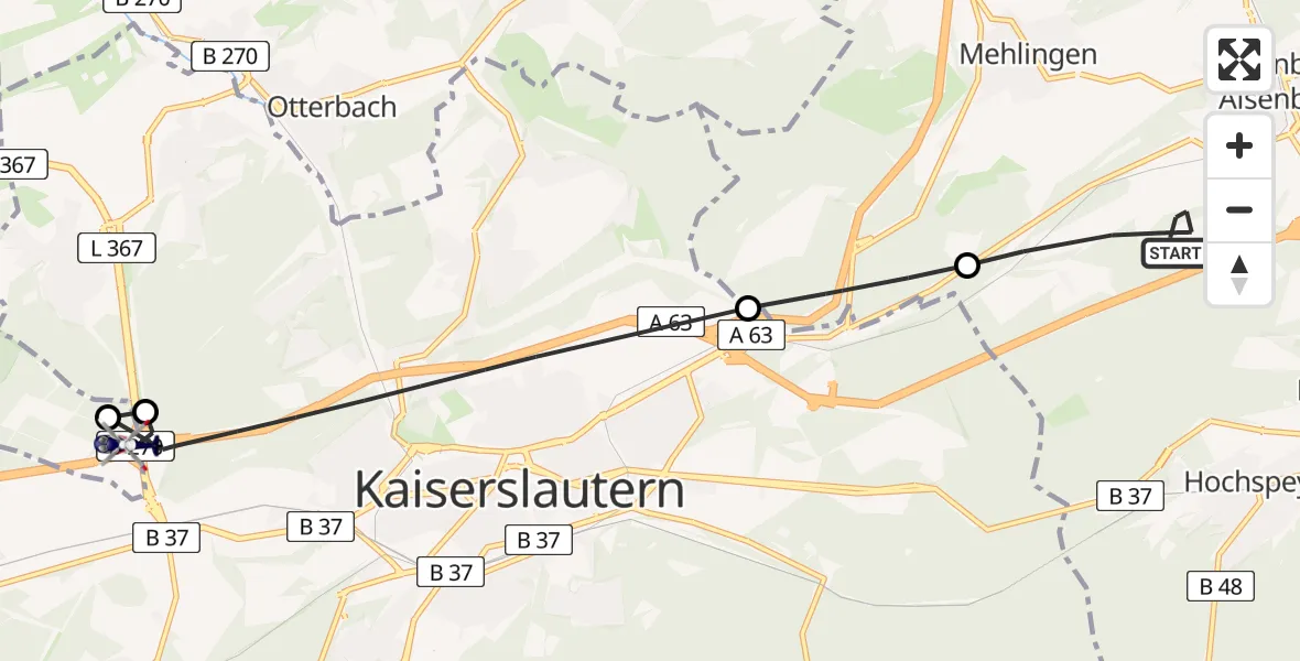 Flugroute Polizeihubschrauber Enkenbach-Alsenborn - Kaiserslautern, 30 März 2026, 10:39