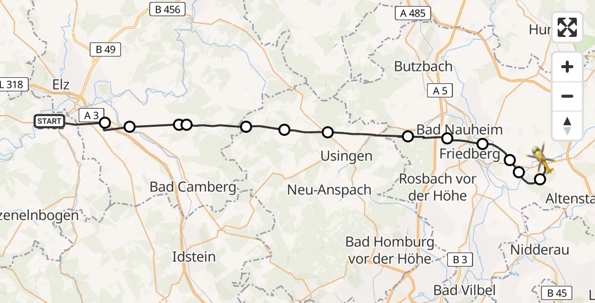 Routekaart van de vlucht: Ambulanzhubschrauber nach Florstadt, B 275