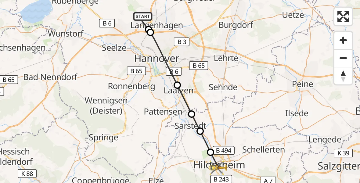 Routekaart van de vlucht: Ambulanzhubschrauber nach Hildesheim, Hinterer Brühl