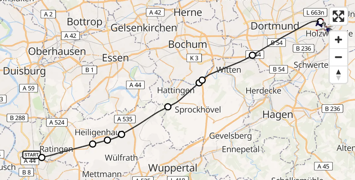 Flugroute Polizeihubschrauber Düsseldorf Flughafen - Dortmund Flughafen, 30 März 2026, 10:50