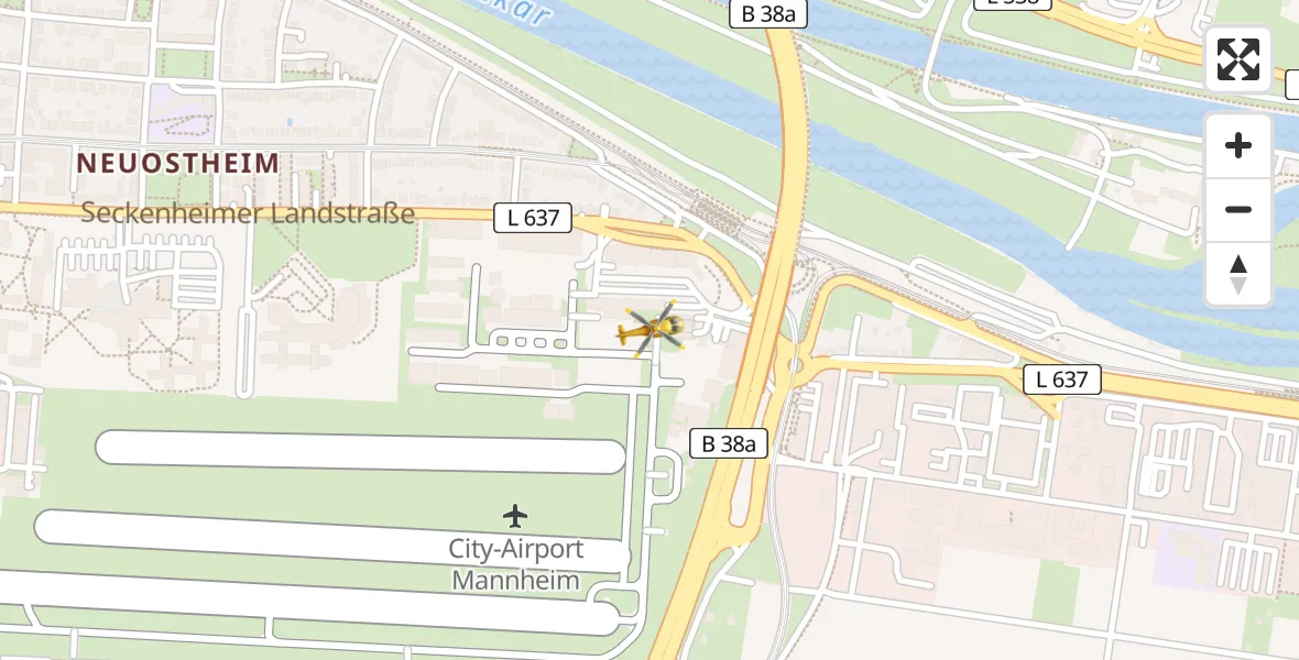 Routekaart van de vlucht: Rettungshubschrauber nach Mannheim-City Flughafen