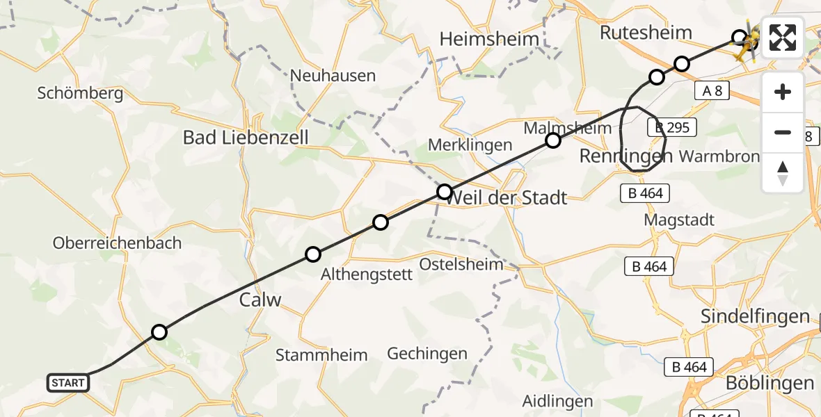 Routekaart van de vlucht: Rettungshubschrauber nach Leonberg Hospital