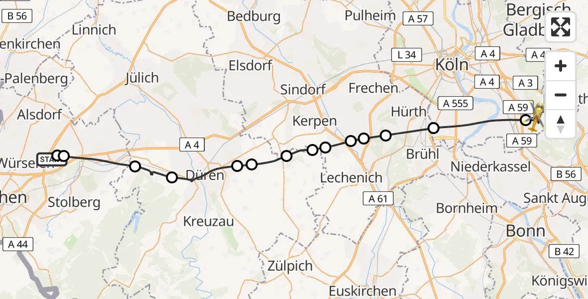Flugroute Rettungshubschrauber Aachen-Merzbrück Flughafen - Köln Bonn Flughafen, 30 März 2026, 10:56