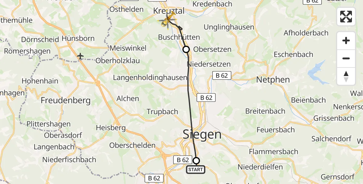 Flugroute Rettungshubschrauber Evangelisches Jung-Stilling Hospital - Kreuztal, 30 März 2026, 10:58