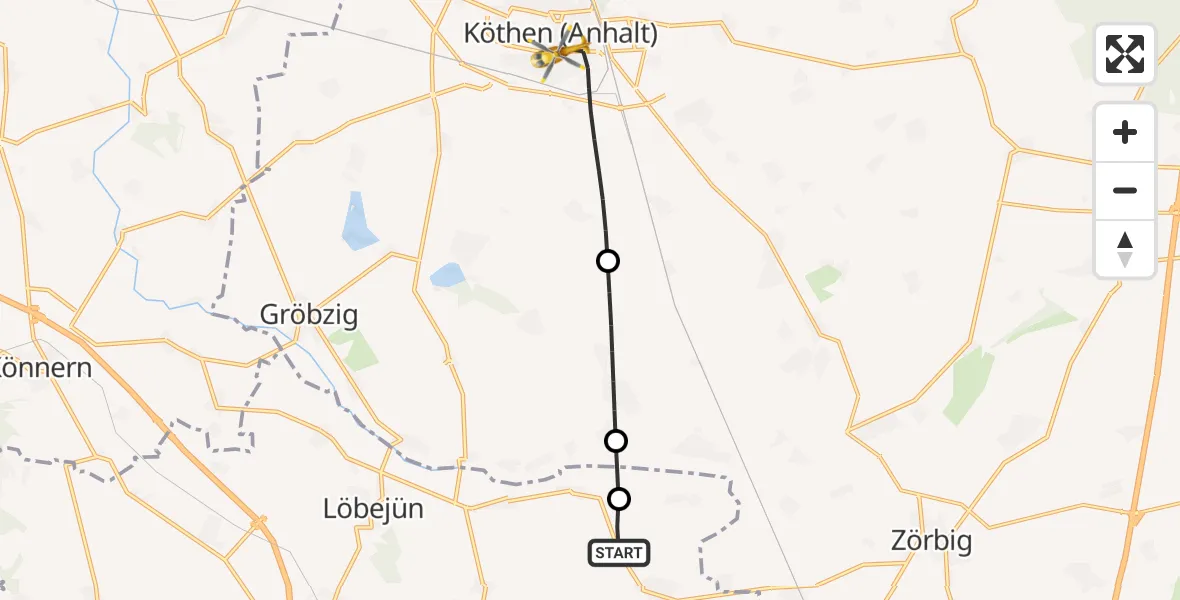 Flugroute Ambulanzhubschrauber Petersberg - Köthen (Anhalt), 30 März 2026, 11:04