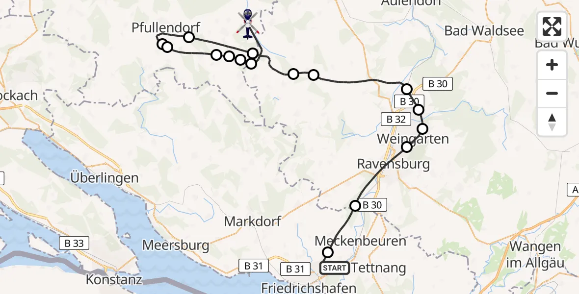 Routekaart van de vlucht: Polizeihubschrauber nach Ostrach, Brühlweg