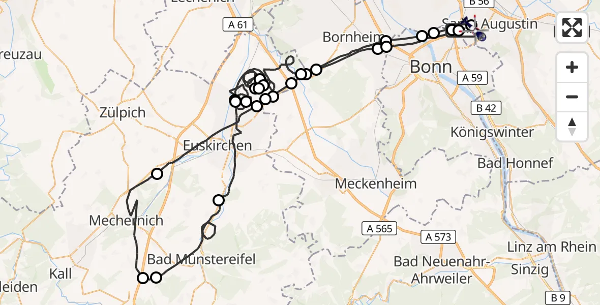 Flugroute Polizeihubschrauber Sankt Augustin - Bonn-Hangelar Flugplatz, 30 März 2026, 11:14