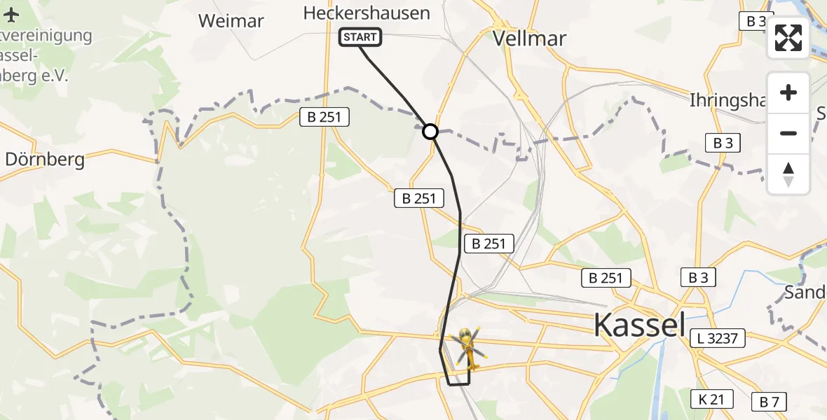 Routekaart van de vlucht: Rettungshubschrauber nach Kassel, Hansteinstraße