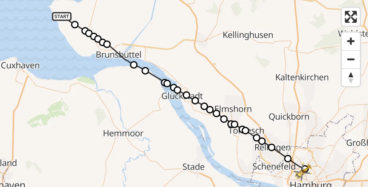 Routekaart van de vlucht: Rettungshubschrauber nach Hamburg, Grandweg