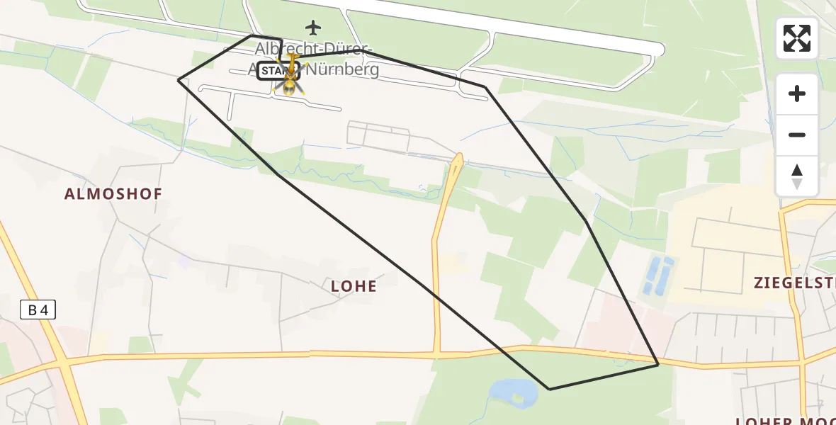 Flugroute Rettungshubschrauber Flughafen Nuremberg - Flughafen Nuremberg, 30 März 2026, 11:35