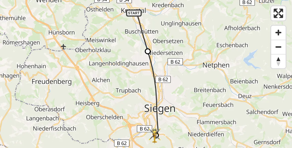 Routekaart van de vlucht: Rettungshubschrauber nach Evangelisches Jung-Stilling Hospital