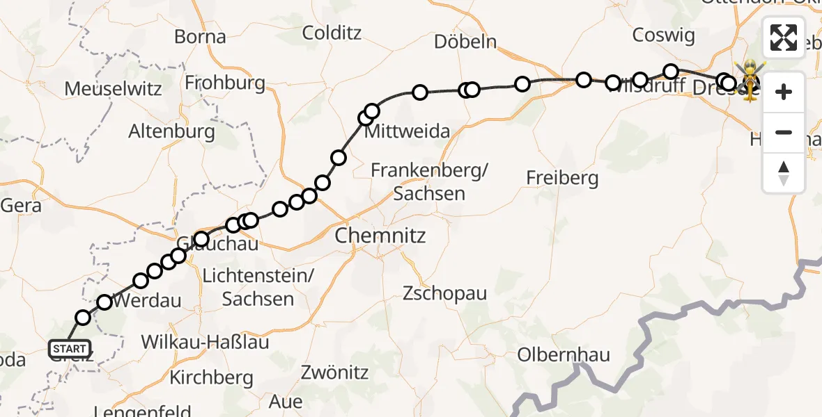 Routekaart van de vlucht: Ambulanzhubschrauber nach Dresden University Hospital