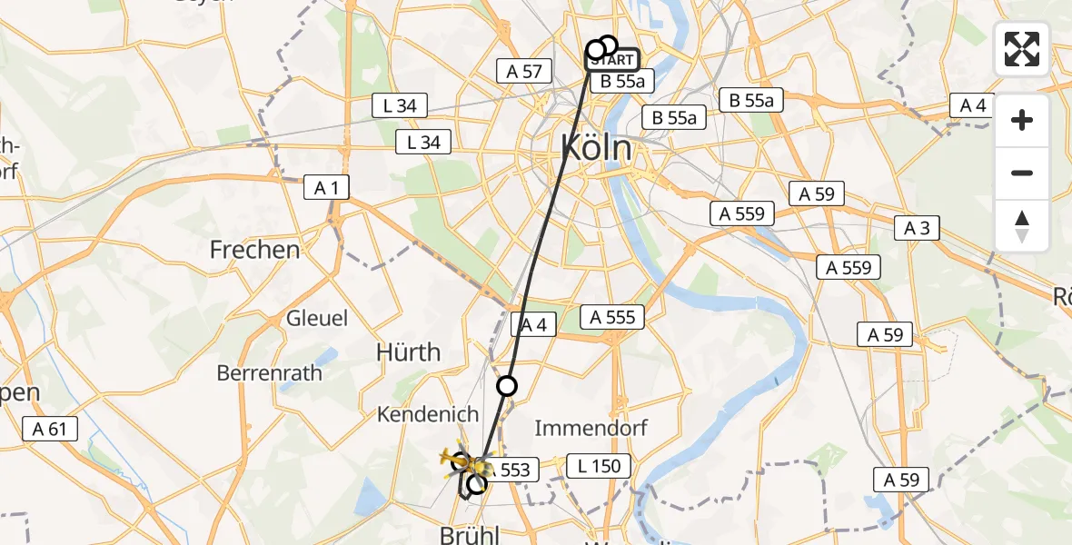 Flugroute Ambulanzhubschrauber Amsterdam Street Children's Hospital - Hürth, 30 März 2026, 11:43