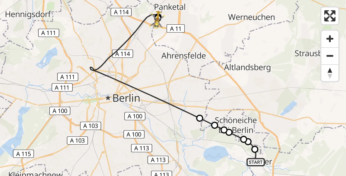 Routekaart van de vlucht: Rettungshubschrauber nach Helios Clinic Berlin-Buch