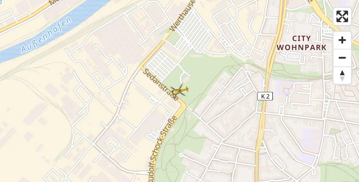 Flugroute Rettungshubschrauber Duisburg - Duisburg, 30 März 2026, 11:46