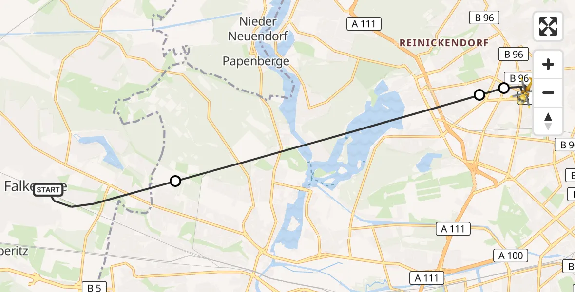 Routekaart van de vlucht: Rettungshubschrauber nach Berlin, Roedernallee