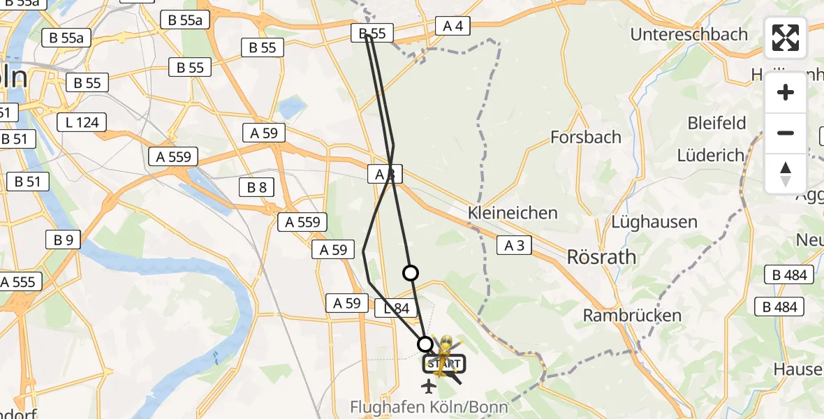 Flugroute Rettungshubschrauber Köln Bonn Flughafen - Köln Bonn Flughafen, 30 März 2026, 11:56