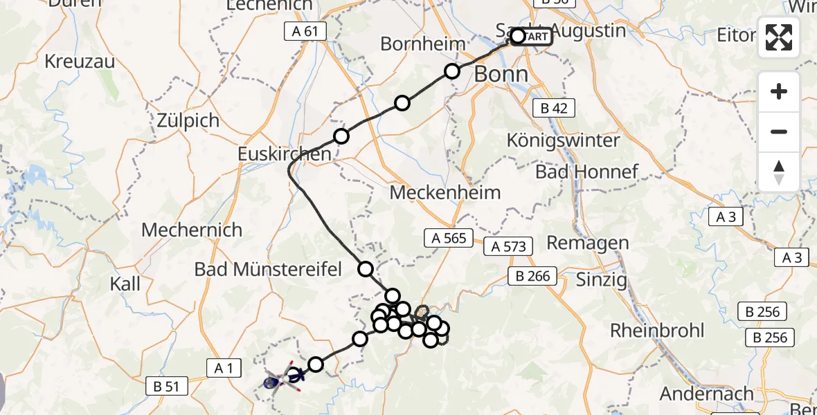 Flugroute Polizeihubschrauber Sankt Augustin - Wershofen/Eifel Flugplatz, 30 März 2026, 11:57