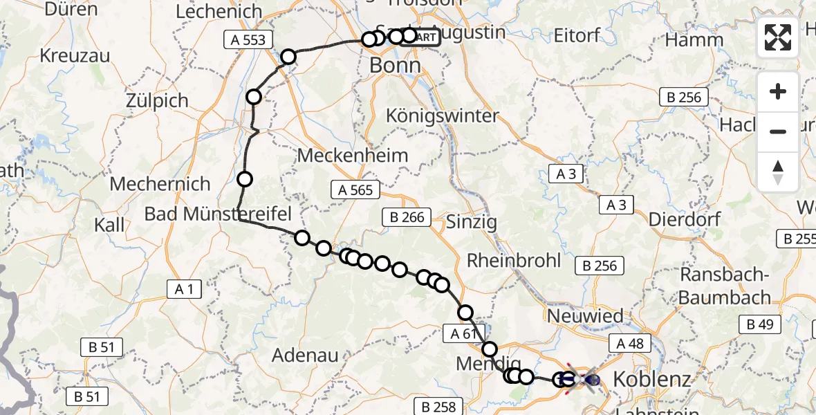 Routekaart van de vlucht: Polizeihubschrauber nach Bassenheim, Karmelenbergerweg