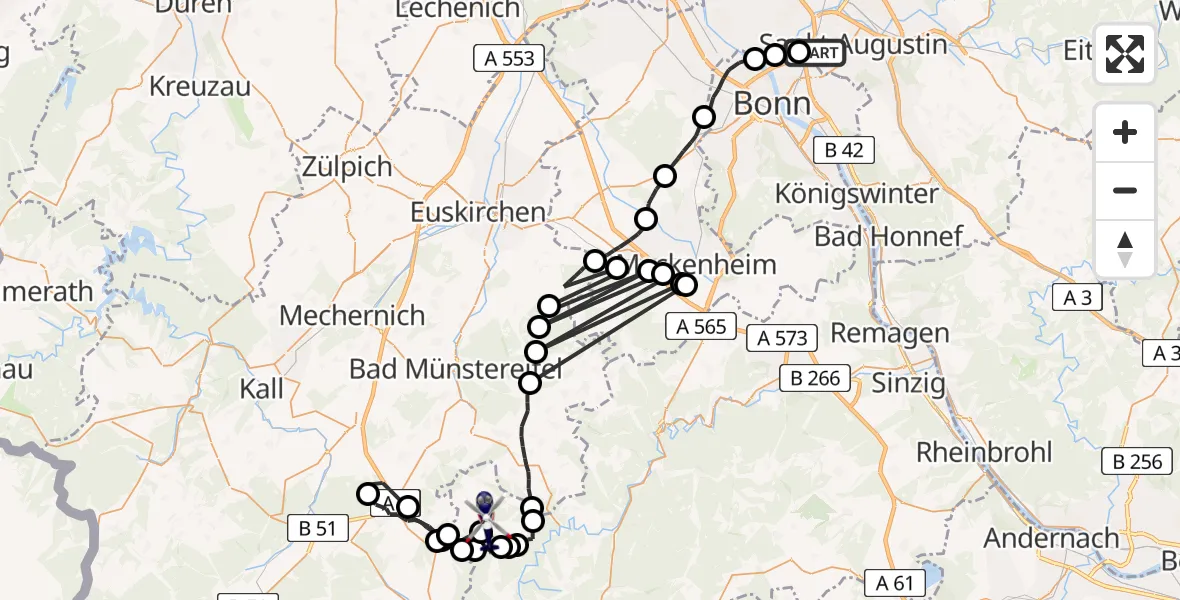 Flugroute Polizeihubschrauber Sankt Augustin - Wershofen, 30 März 2026, 12:01