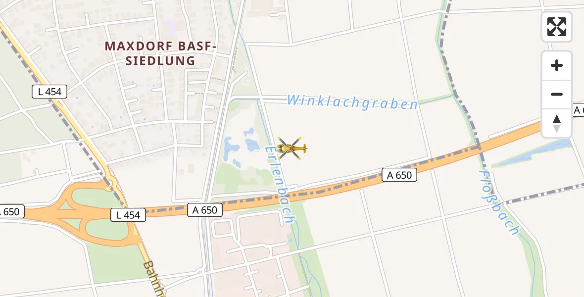 Routekaart van de vlucht: Rettungshubschrauber nach Maxdorf, A 650