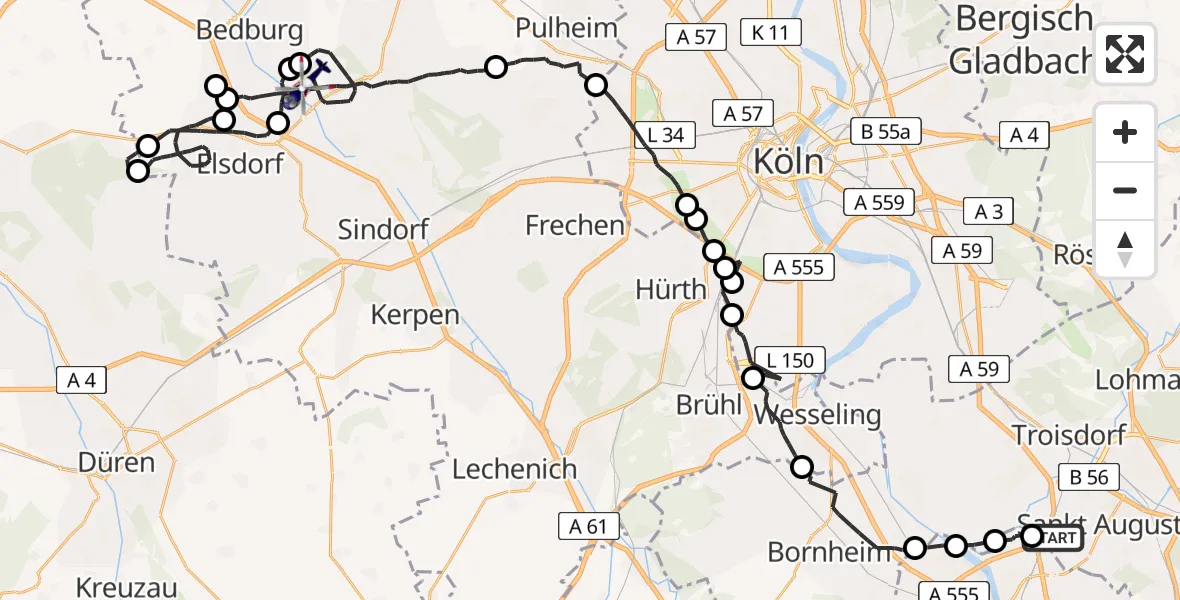 Routekaart van de vlucht: Polizeihubschrauber nach Bergheim, L 361