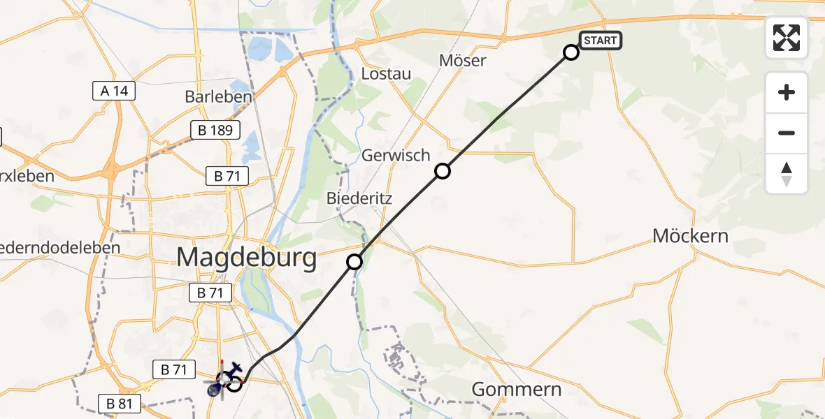 Routekaart van de vlucht: Polizeihubschrauber nach Magdeburg, Carnotstraße