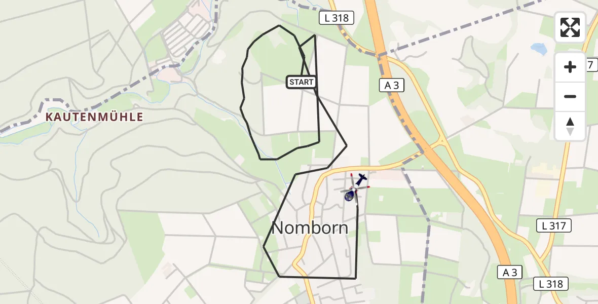 Flugroute Polizeihubschrauber Nomborn - Nomborn, 30 März 2026, 12:30