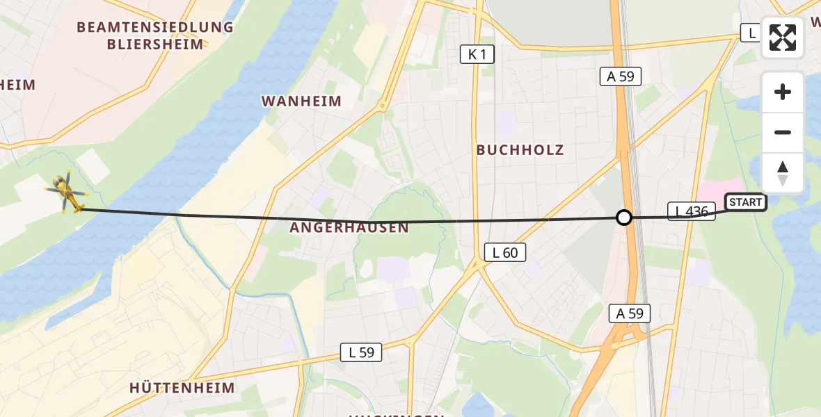 Flugroute Rettungshubschrauber Duisburg Air Rescue Hubschrauberlandeplatz (Christoph 9) - Duisburg, 30 März 2026, 12:36