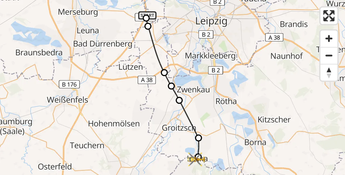 Routekaart van de vlucht: Rettungshubschrauber nach Lucka, Clara-Zetkin-Straße