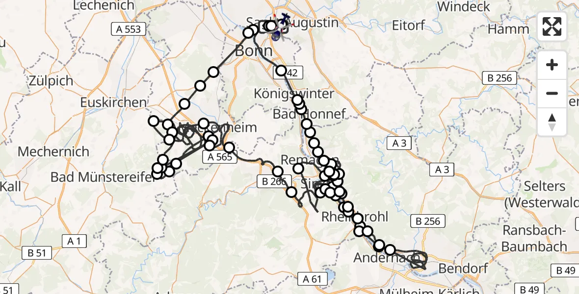 Flugroute Polizeihubschrauber Sankt Augustin - Bonn-Hangelar Flugplatz, 30 März 2026, 12:41