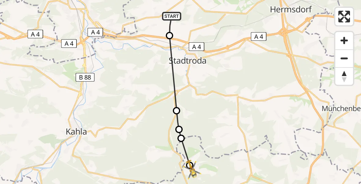 Flugroute Rettungshubschrauber Schlöben - Neustadt an der Orla, 30 März 2026, 12:43