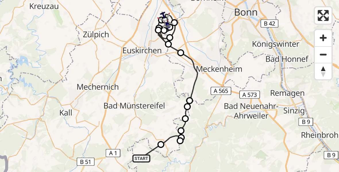 Routekaart van de vlucht: Polizeihubschrauber nach Weilerswist, K 3