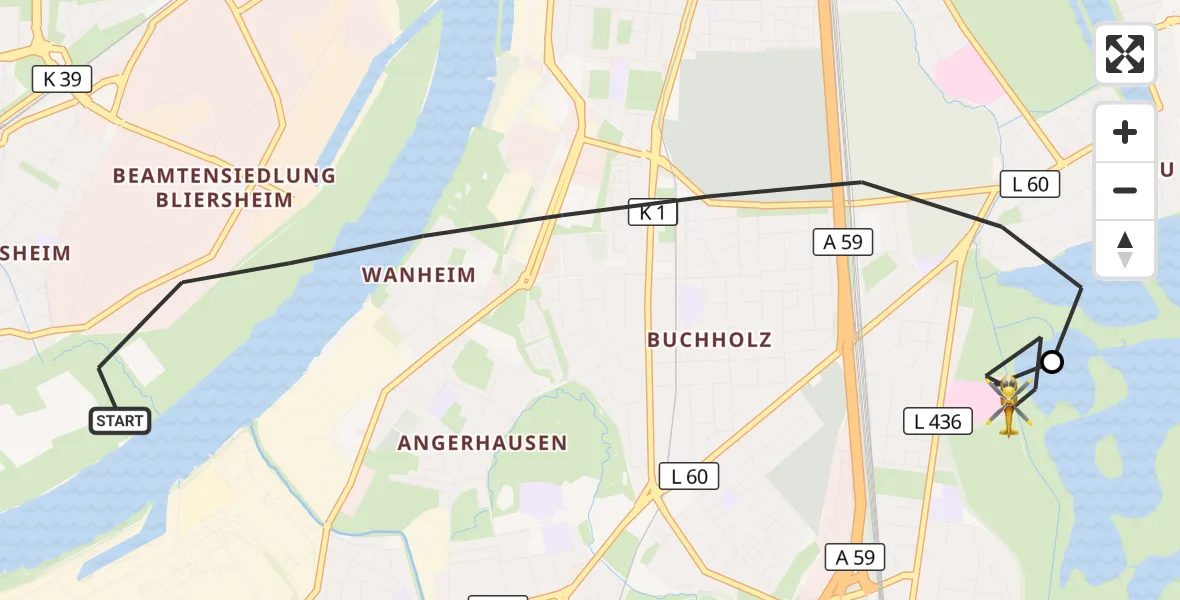 Flugroute Rettungshubschrauber Duisburg - Duisburg Air Rescue Hubschrauberlandeplatz (Christoph 9), 30 März 2026, 12:45
