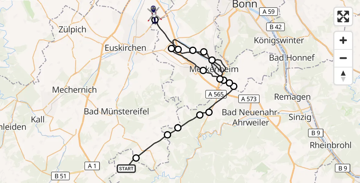 Flugroute Polizeihubschrauber Hümmel - Weilerswist, 30 März 2026, 12:47
