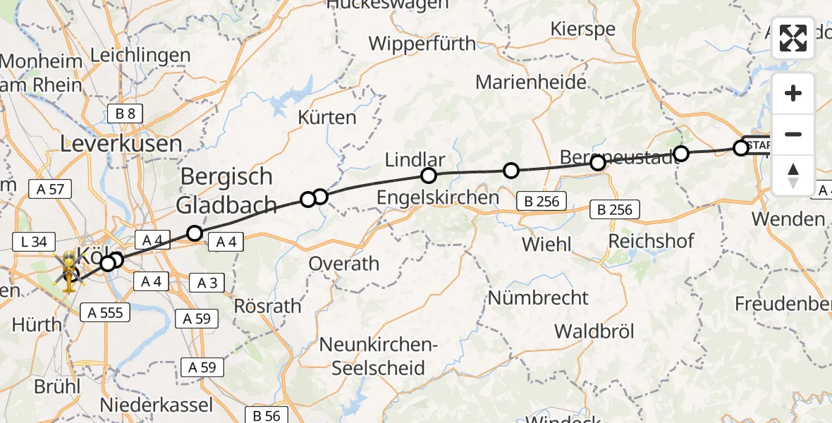 Routekaart van de vlucht: Rettungshubschrauber nach Köln University Hospital
