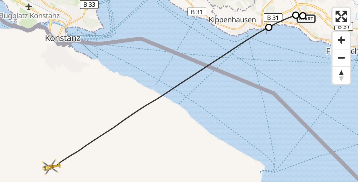 Routekaart van de vlucht: Rettungshubschrauber nach Immenstaad am Bodensee, Friedrichshafen Hospital