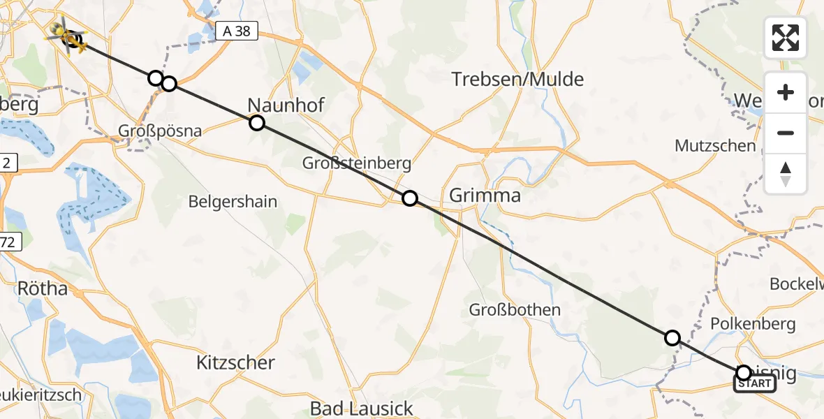 Routekaart van de vlucht: Rettungshubschrauber nach Leipzig Heart Center Rooftop Hubschrauberlandeplatz