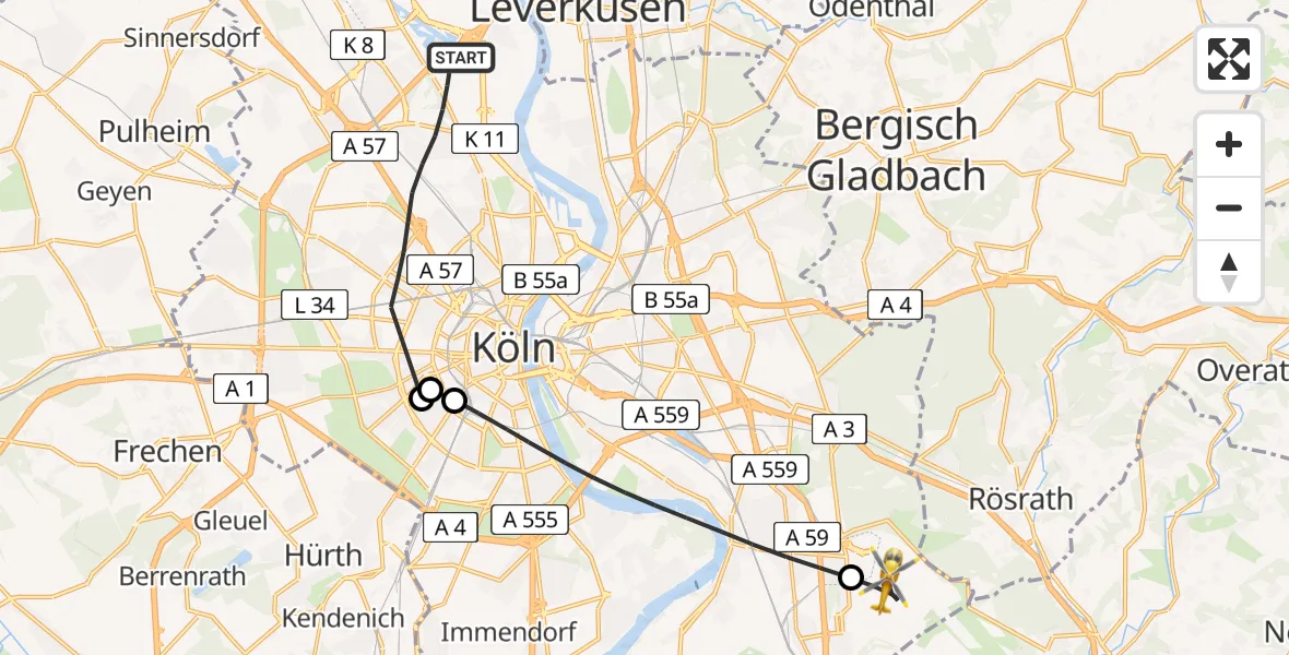 Flugroute Rettungshubschrauber Köln - Köln Bonn Flughafen, 30 März 2026, 12:57