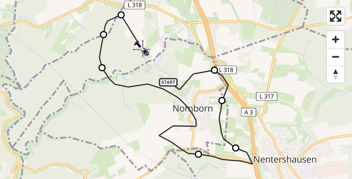 Routekaart van de vlucht: Polizeihubschrauber nach Girod, Kautenmühle